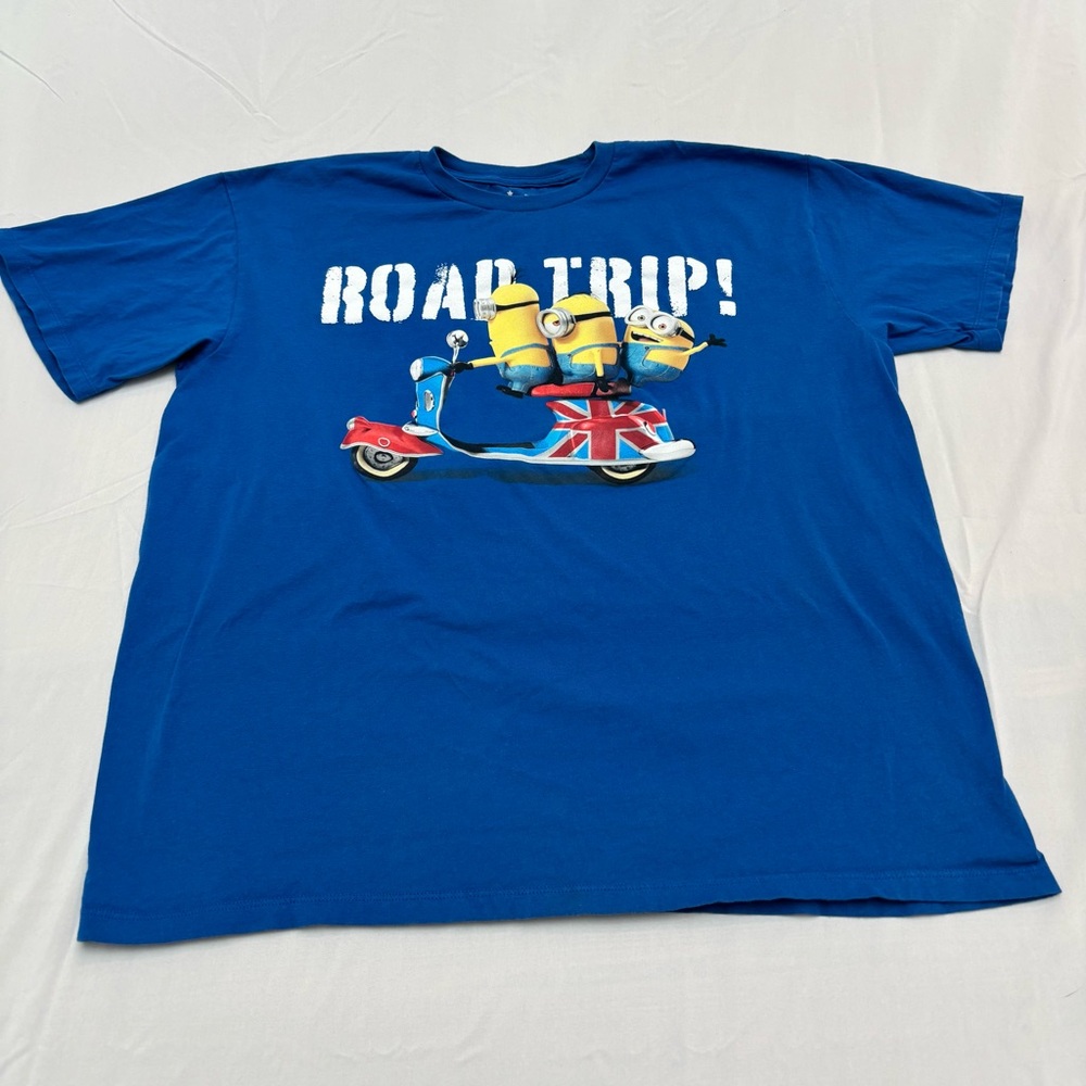 Universal Studios Blue Short Sleeve Tee with Minion Road Trip Graphic Design